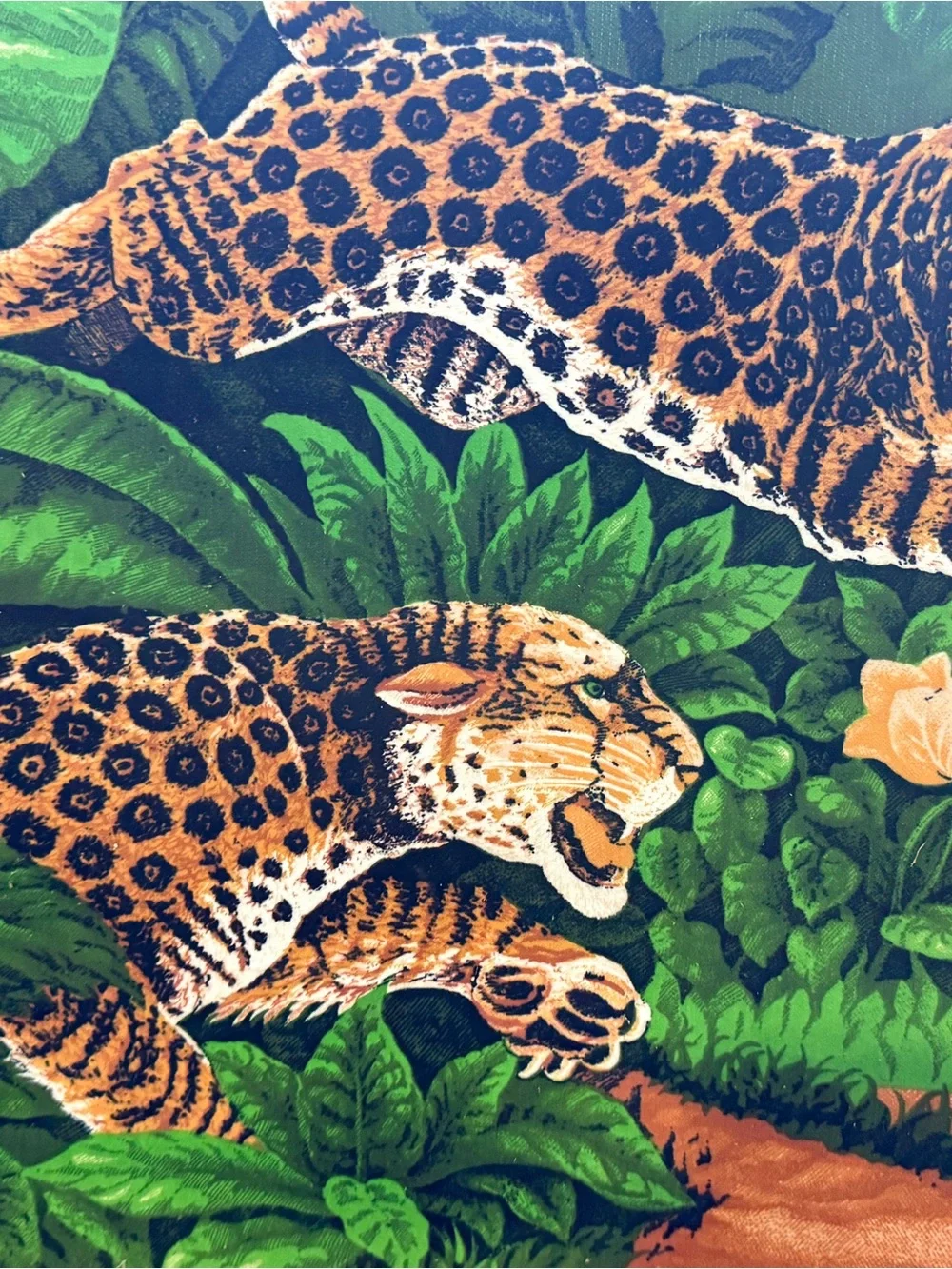 Vintage Jungle Scene Tapestry Wall Art in Green, Red and Brown
